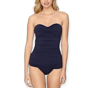 Tommy Bahama Pearl Twist Front Bandeau One Piece Swim Suit Shirred Stomach 8